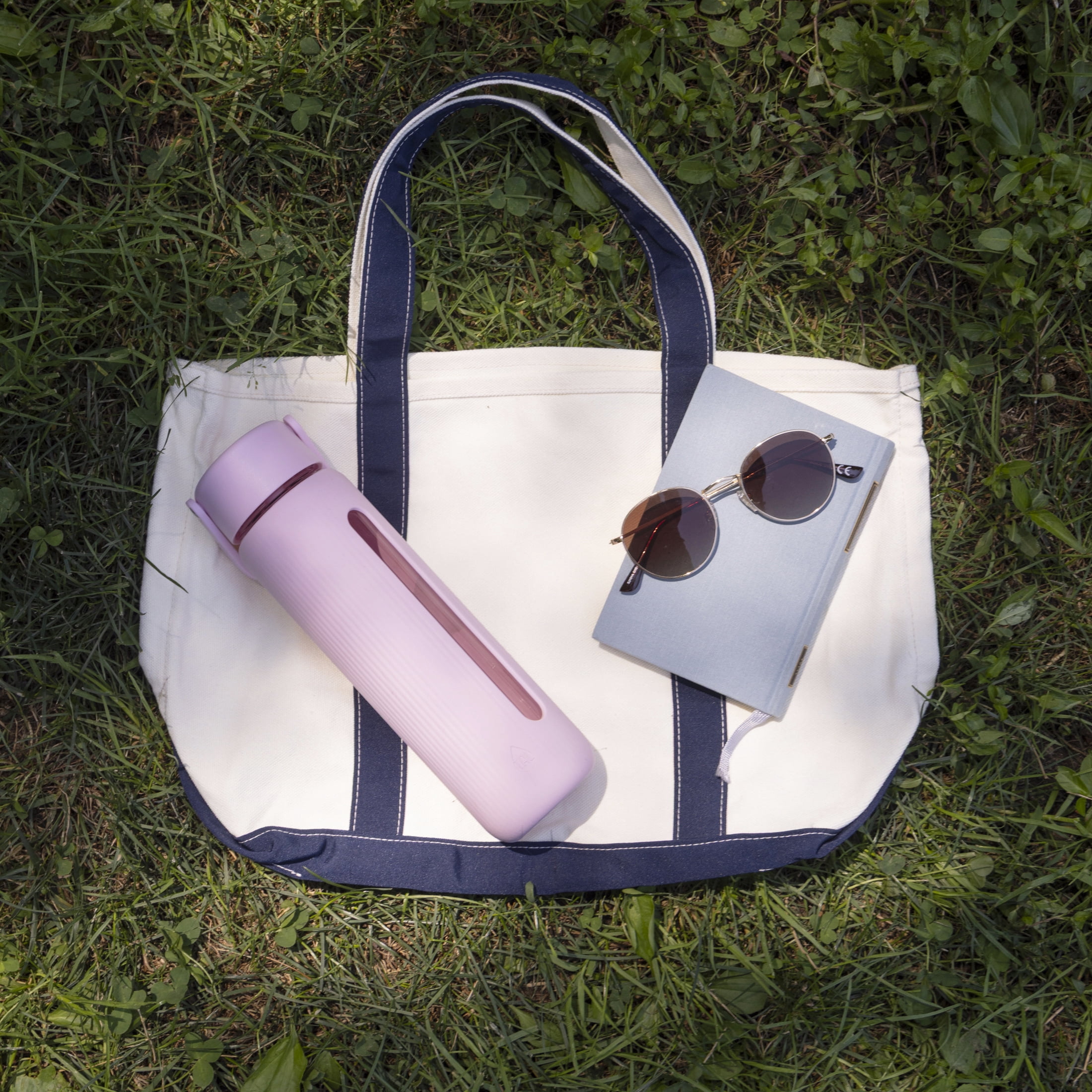 TAL 24oz Glass Willow Water Bottle with Flip-up Straw and Handle, Light Pink