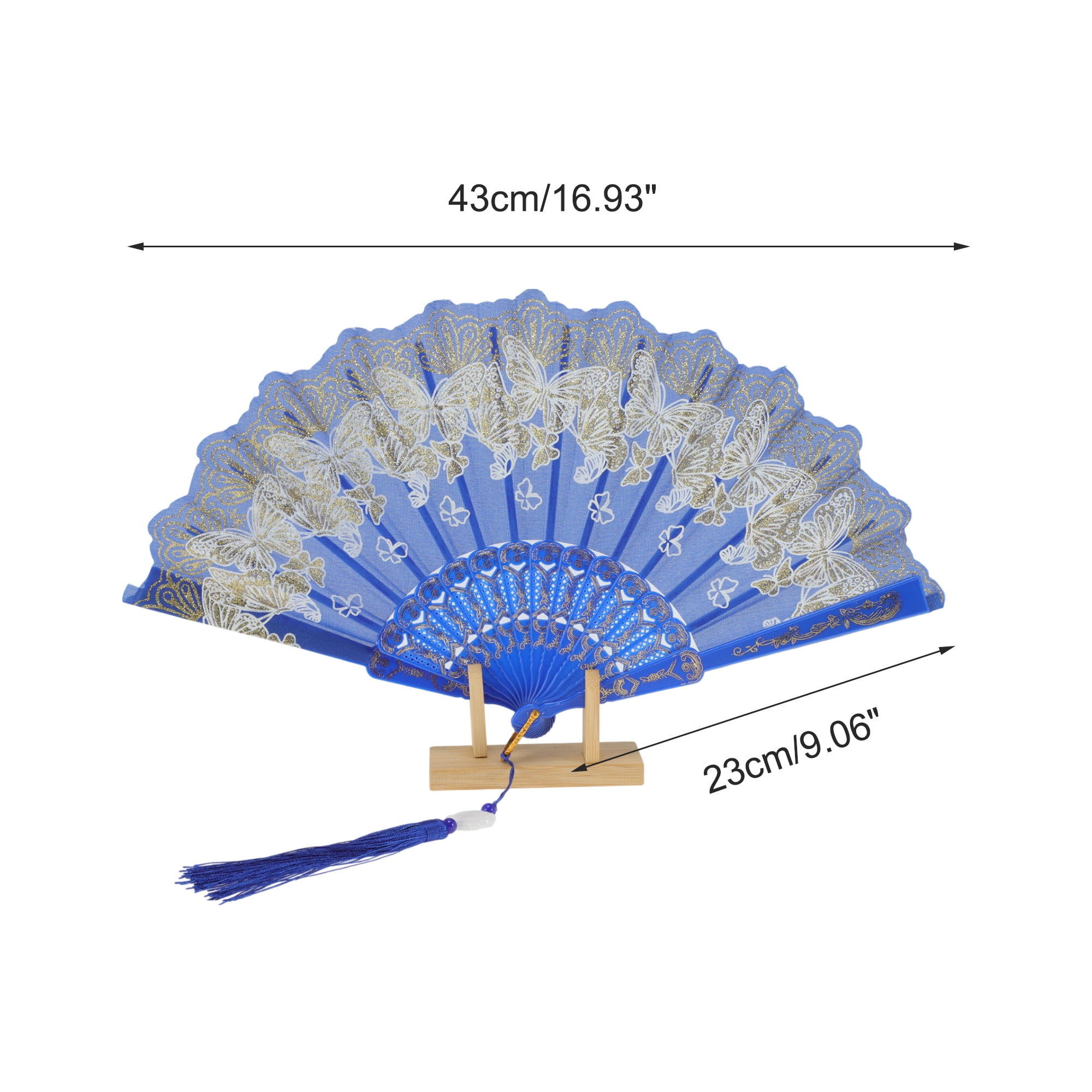Unique Bargains Elegant Butterfly With Tassel Folding Fan 1PC Blue