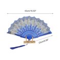 thumbnail image 2 of Unique Bargains 1 Pc Butterfly with Tassel Folding Fan for Masquerade Blue Silk Fabric, 2 of 5