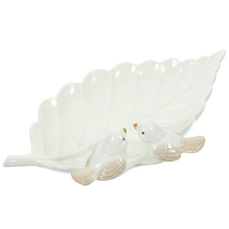 FRCOLOR HOMEMAXS Bird on Leaf Shape 1 Set Jewelry Tray Ceramics Trinket Display Dish