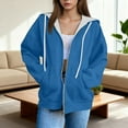 thumbnail image 2 of XIAONU Womens Hoodies Trendy White Drawstrings Zip Up Hooded Jacket Loose Long Sleeve Solid Color Pockets Hoodie Coat Streetwear, 2 of 4
