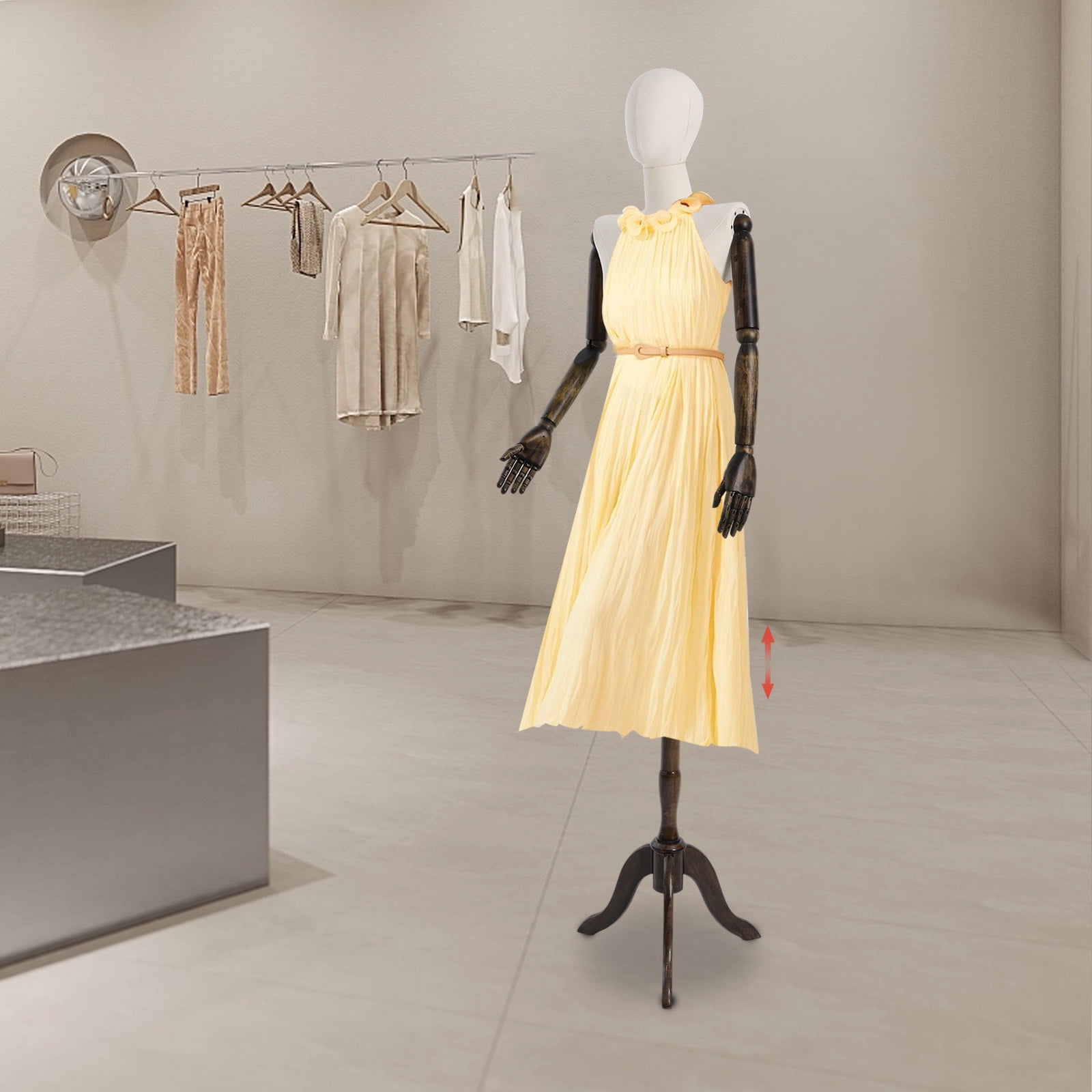 1 PCS Female Mannequin, Clothing Display Model Body Stand with Head, Female Mannequin with Triangular Base(Beige, Dark Brown), Adjustable Height: About 155-200cm/61.02-78.74in