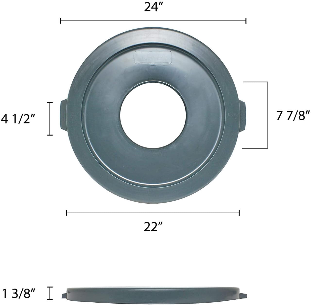 TrueCraftware- 32 Gallon Round Trash Can Center Opened Lid only 22-1/4" Diameter x 1-1/4" Height Gray Color- Wastebasket Garbage Bin Lid Recycling Bin Cover Kitchen Bathroom Bedroom Office Trash Can