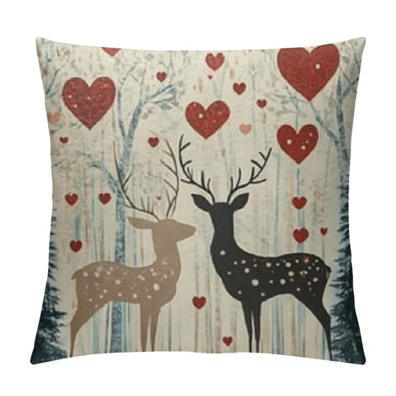 Patifu Christmas Deer Pillow Covers,Jingle Bells Floral Throw Pillow Cases Decorative Square Pillowcases Set for Home Decor Living Room Sofa Bedroom Outdoor 12x12in