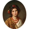 thumbnail image 2 of Eugen Felix 12x14 Black Ornate Wood Framed Double Matted Museum Art Print Titled: Portrait of a Girl with Wreath of Roses in Her Hair and Leopard Skin, 2 of 5