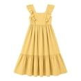 thumbnail image 4 of FAOWME Toddler Kids Girls Dress Flying Sleeve Square Neck Solid Color Backless Comfortable Fashion Dresses For Casual Daily Wear,Yellow,14-15 Years, 4 of 5