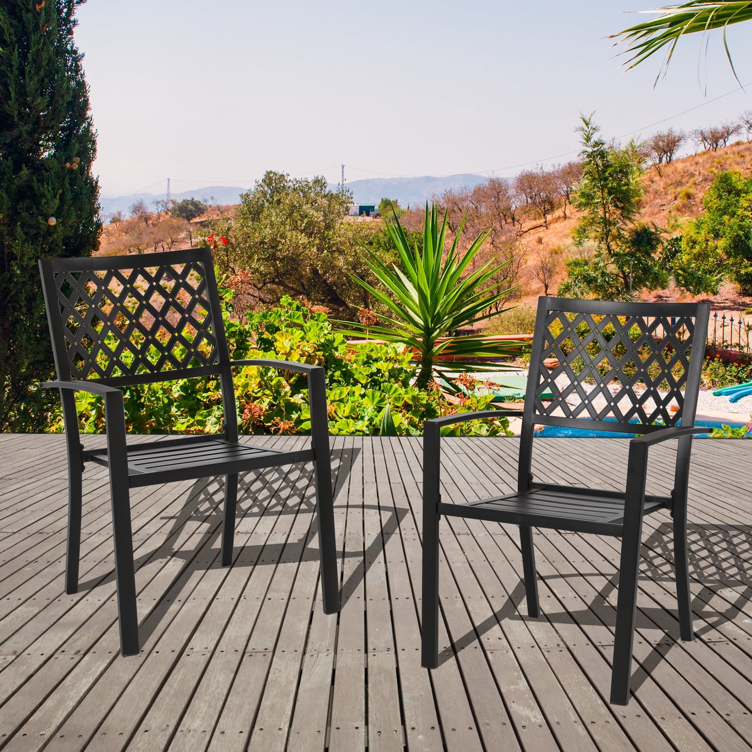 Nuu Garden Outdoor Patio Chair Set of 2 Bistro and Dining Chairs, Powder-coated Finish and Iron Frame, for Outdoor and Indoor Space, Patio, Deck, Garden, Backyard, Balcony, Black