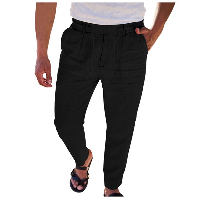 HBFAGFB Men's Casual Pants Drawstring Straight Leg Pants with Pockets Versatile Daily Wear Black Size L