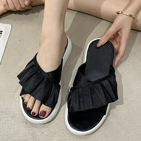 

Sunhillsgrace Shoes For Women Sandals Women s Shoes Thick Sole Ruffle Edge Fashion Outer Wear Solid Color Sandals