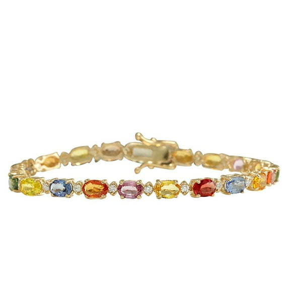 Rainbow Sapphire and CZ Diamond Tennis Bracelet in Gold Plated sterling silver bracelet, Stackable Tennis Bracelet For Women gift for her