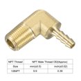 thumbnail image 4 of Uxcell Brass Hose Barbed Fitting Elbow Male Thread Right Angle Pipe Connector 3/16", 4 of 6