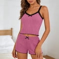 thumbnail image 3 of Diufon Womens Pajama Set Summer Casual Lace V Neck Cute Bow Camisole with Shorts Ribbed Knitted Slim Sleepwear, 3 of 9