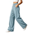 thumbnail image 7 of ClodeEU Women's Drawstring Elastic High Waist Wide Leg Corduroy Pants,Solid Color Loose Casual Trousers With Pockets ,Women's Plus XL, 7 of 7