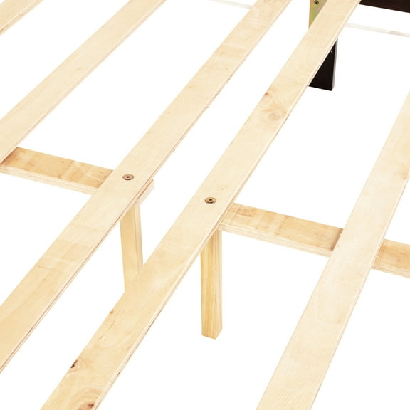 -colored Queen Bed With -detailed Headboard And , Pine Wood Build, Robust Stable Construction -painted Wood, Strong Platform