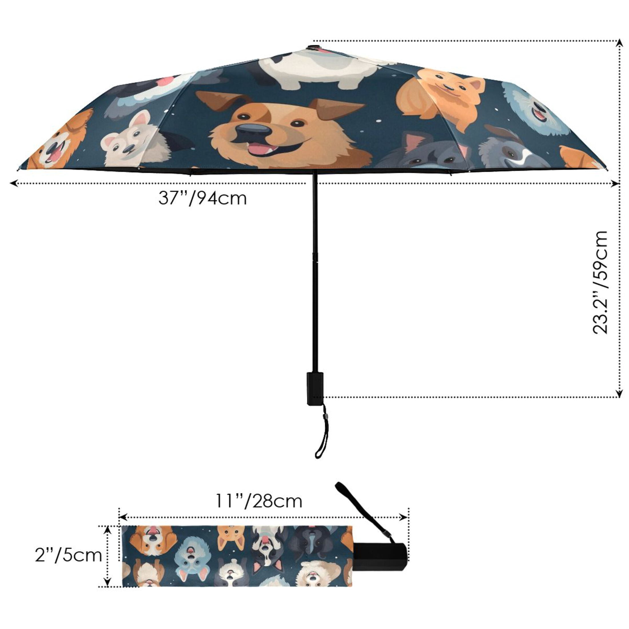 Various Happy Dogs Compact Sun Umbrella Windproof Travel Umbrellas for Rain Strong Portable UV Protection