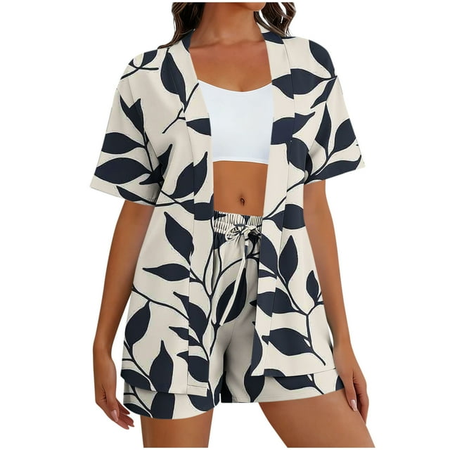 RXMEKW Ensemble Détente Décontracté pour Femmes 2 Pcs Haut en Polyester et Short Tenue Couleur Unie