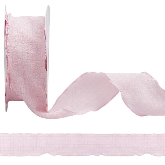 10 Yards 1 Inch Pink Ruffled Ribbon Wavy Edge Wrinkled Trim Pleated Spring Summer Solid Color with Spool Fabric Ribbons
