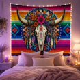 thumbnail image 2 of Bleached Animal Skull With Likely Bison Vertically, Spooky Gothic for Gothic Decor Fans, Dark Art Decor, Halloween Gift, Tapestry Wall Hanging for Bedroom and Dorm, 2 of 7