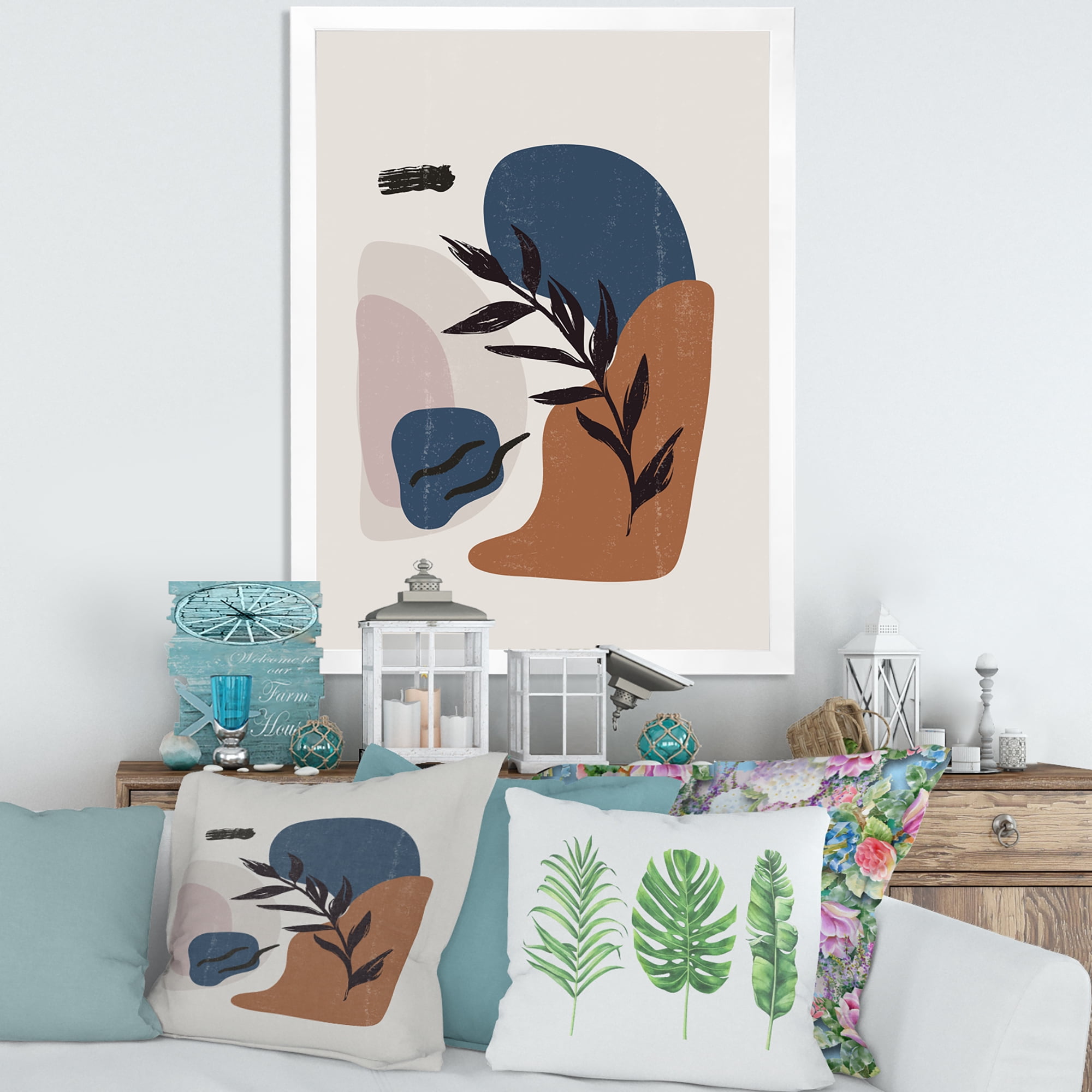 Designart 'Boho Minimalist Botanical Vintage Print' Modern Framed Art Print