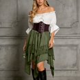 thumbnail image 2 of Rggeeun Halloween for Women Renaissance Women Gothic Dress Corset Dress Fly Sleeve Lapel Collar Ruffle Bow Dress Outdoor Picnics Elegant,Green,Xl, 2 of 4