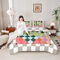 thumbnail image 4 of Manfei Teens Adults Minimalist Geometric Grid Bedding Comforter Set 2pcs,Abstract Colorful Plaid Twin Comforter Sets Microfiber,Vintage Aesthetic Breathable Bedding Set,Super Cozy Room Decor, 4 of 8