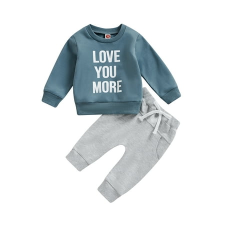 

AmShibel Love You More Toddler Baby Girl Boy Valentines Day Outfit Letter Print Long Sleeve Sweatshirt and Drawstring Pants Set
