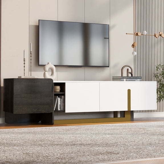 CQSXDA Modern 66.7 Inch TV Cabinet for TVs Up to 70 Inches with 1 Drawer and 2 Cabinets for Living Room Metal Legs, White