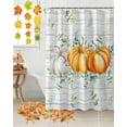 thumbnail image 3 of Fall Shower Curtain Orange Pumpkin Shower Curtains for Bathroom Eucalyptus Leaves White Wood Grain Bath Curtains Sets with Hooks for Autumn Thanksgiving Seasonal Decor Waterproof Small Stall 36" X 72", 3 of 6