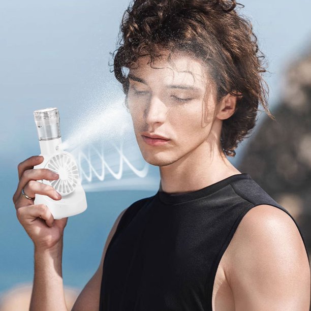 Xihbxyly Ventilador Recargable, Ventilador de Escritorio con Nebulización, Humidificador Compacto con Velocidad Del Viento Ajustable, para Uso En Interiores y Exteriores, para Oficina, Hogar y Viajes
