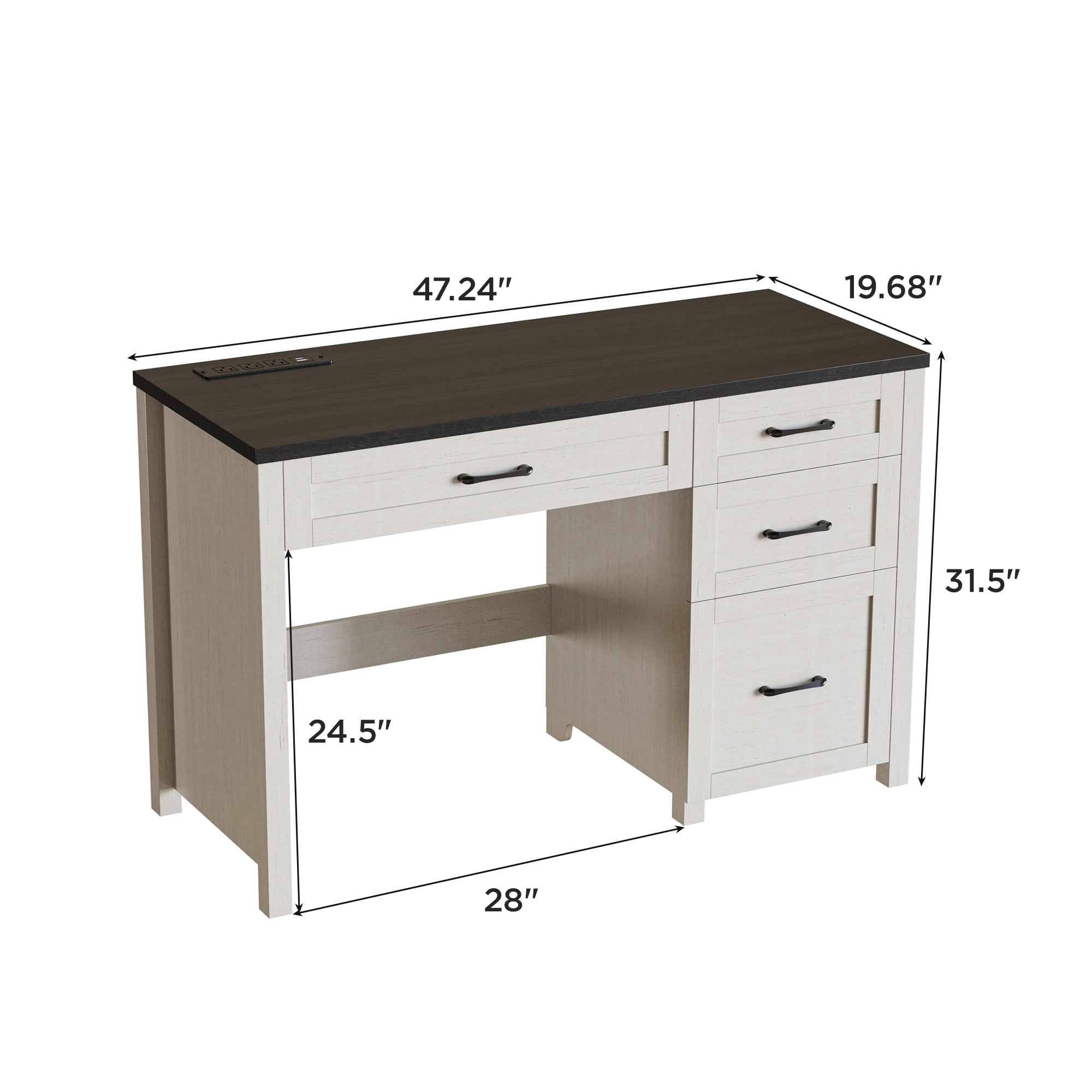 Conate 47" Executive Desk with File Cabinet and Drawers, Home Office Desk with Charging Station and Large Drawer, Workstation Table for Study