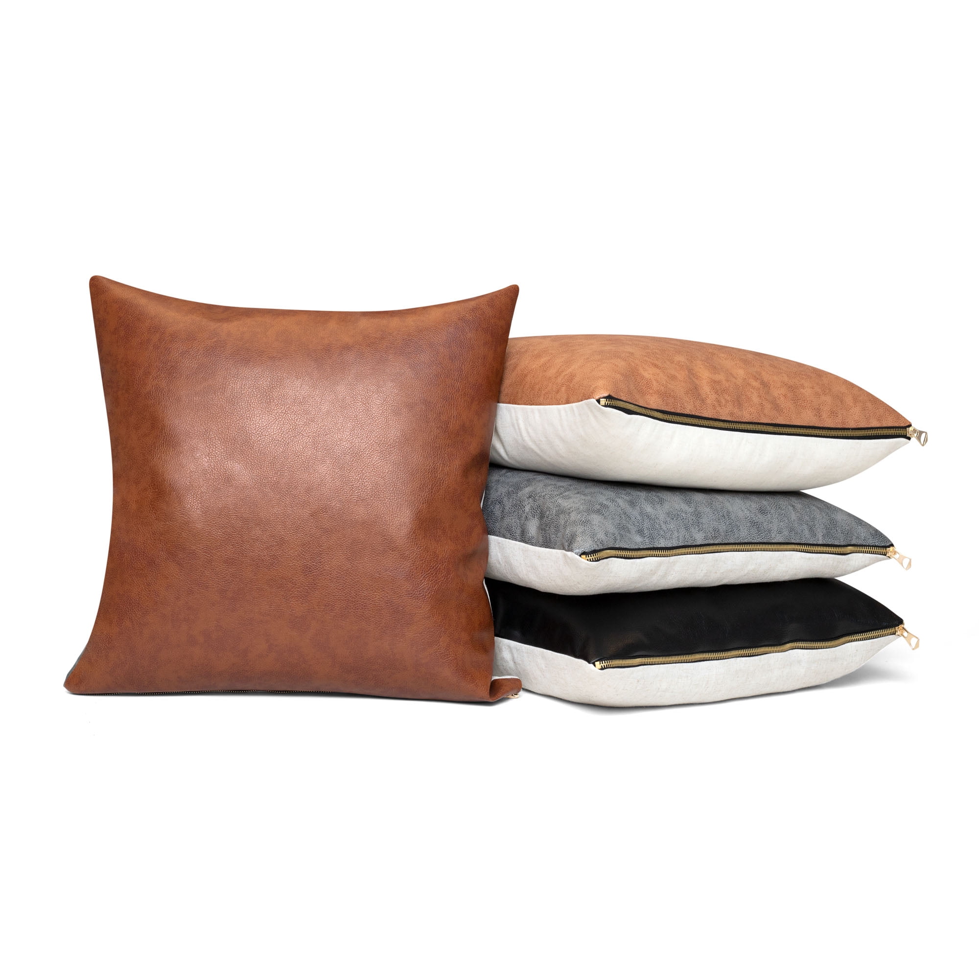 Better Homes & Gardens Pebble Faux Leather and Linen Blend Reversible, Decorative Throw Pillow, 20"x20"