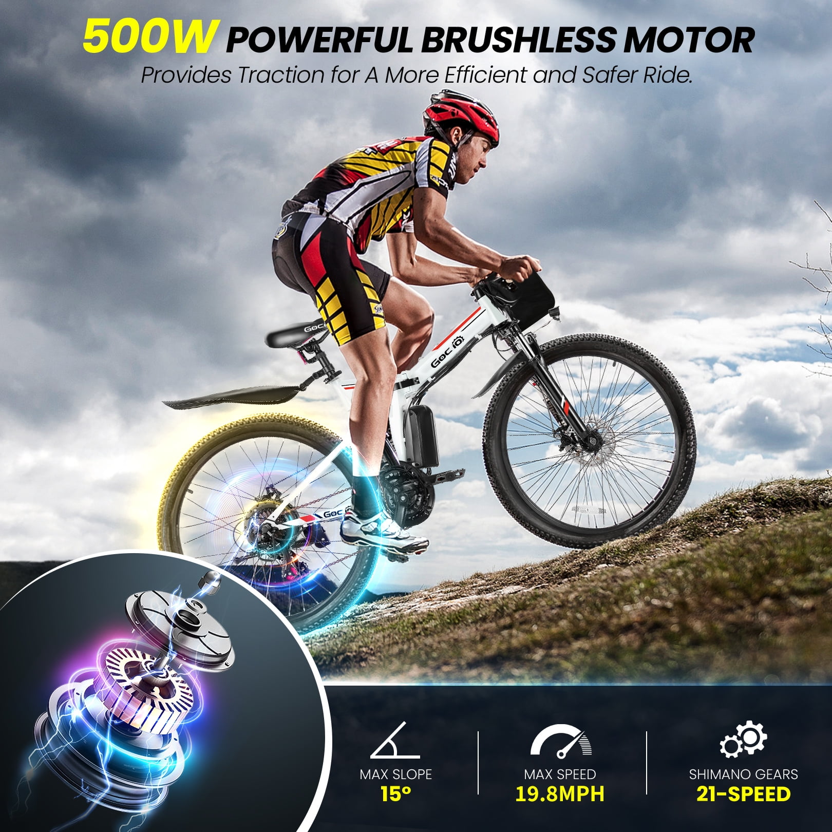 Gocio 26" Folding Electric bike for Adults, 750W Peak Motor 48V 7.8Ah Battery, 21 Speed Mountain Ebike, UL2849