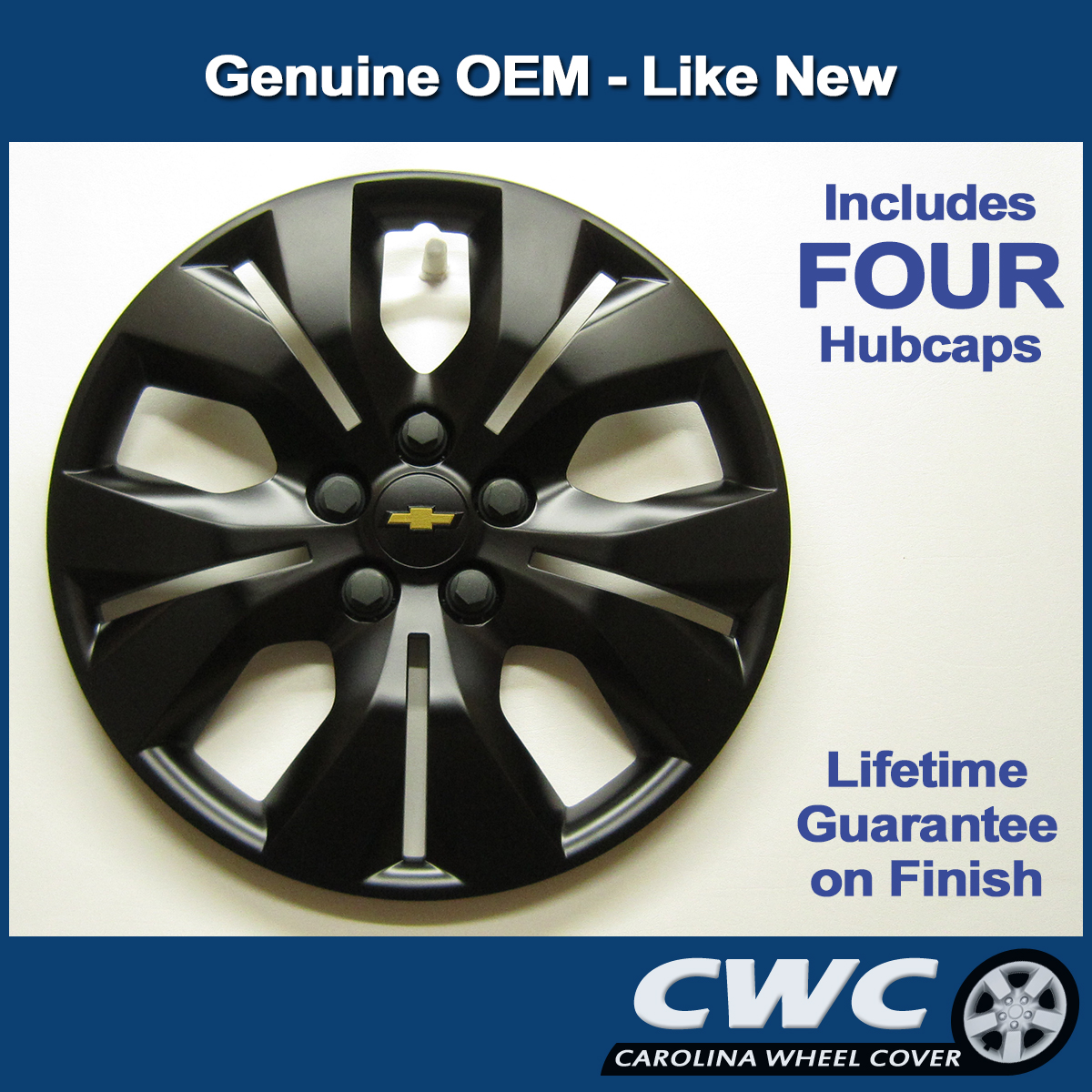 Hubcap Set fits Chevrolet Cruze 2011-2016, 16-inch Factory Wheel Covers, Custom Matte Black Paint (Set of 4) - image 4 of 5