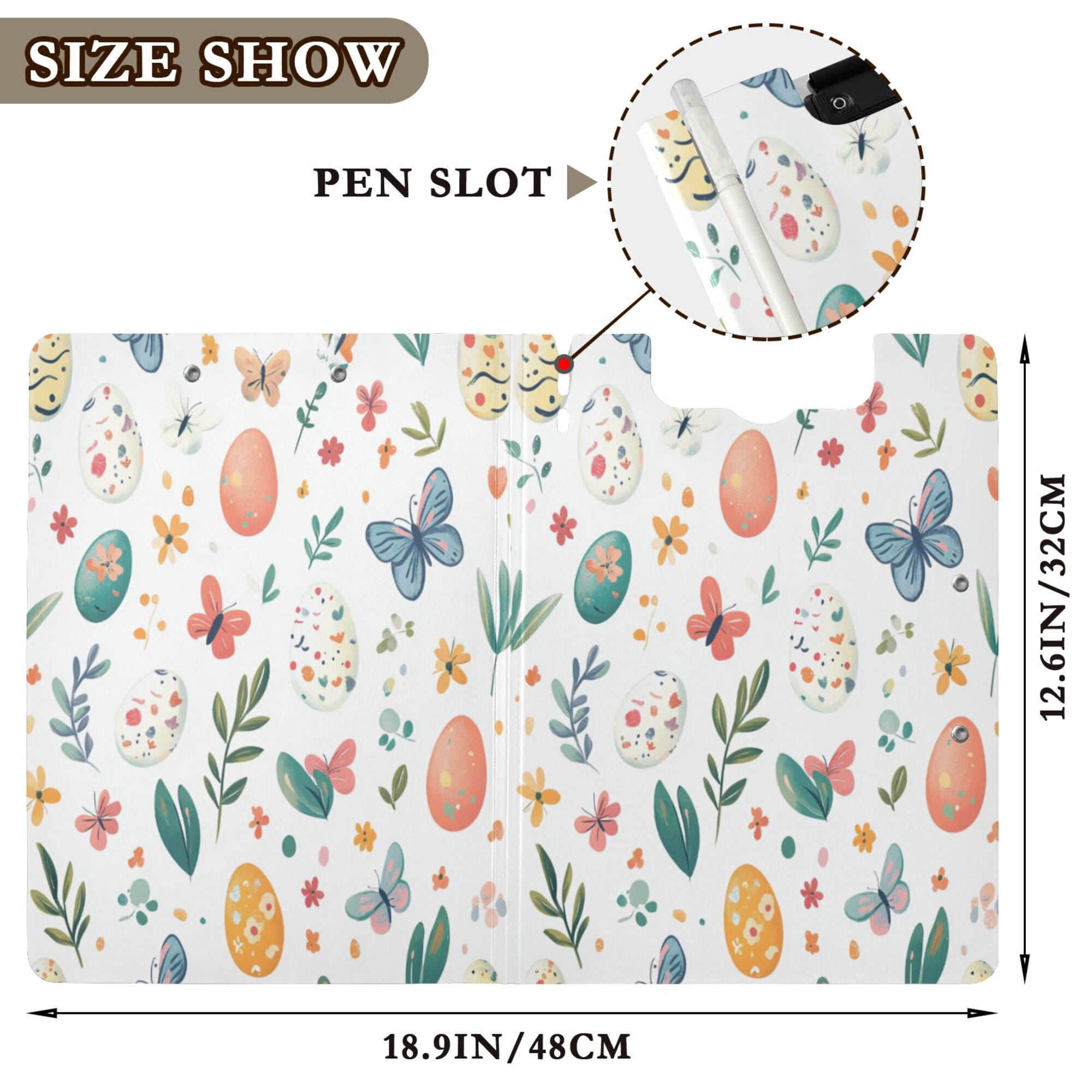 FORMRS A4 Clipboard Folder with Pen Holder Horizontal Foldable School Office Binder, Red Easter Eggs