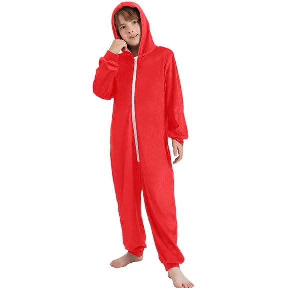 JOOGOO Red Pattern Unisex Onesie Pajamas Jumpsuit Kids One-Piece Hooded Sleepwear 7-8T