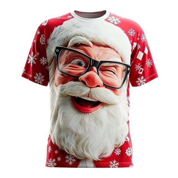 Ulitacool Men Christmas T Shirts Short Sleeve Tee O Neck Graphic Prints Xmas Tops Handsomer Clothes Red