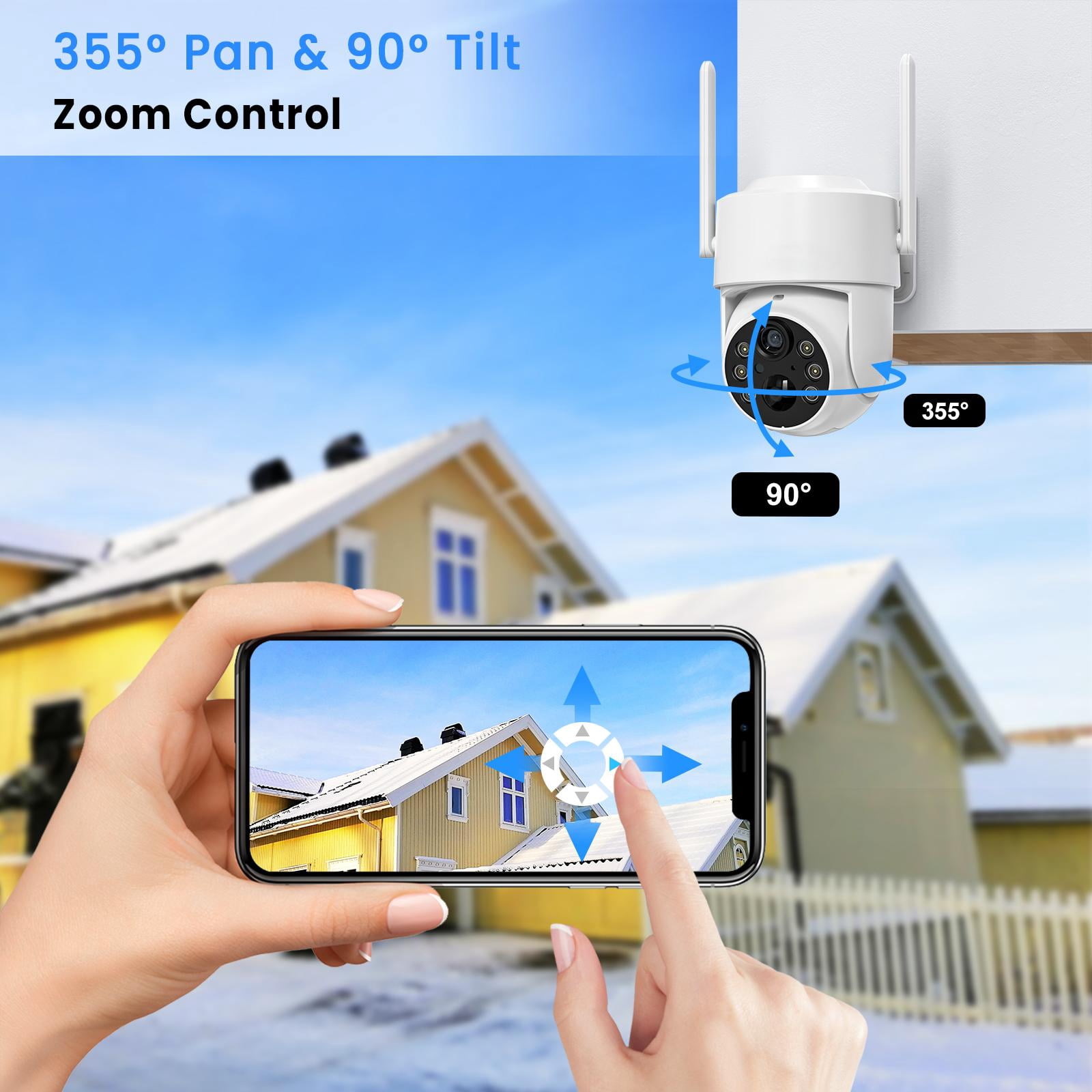 TopVision Outdoor Surveillance Camera, 360° Pan & Tilt, 2K Resolution, Weatherproof, Solar Panel, White