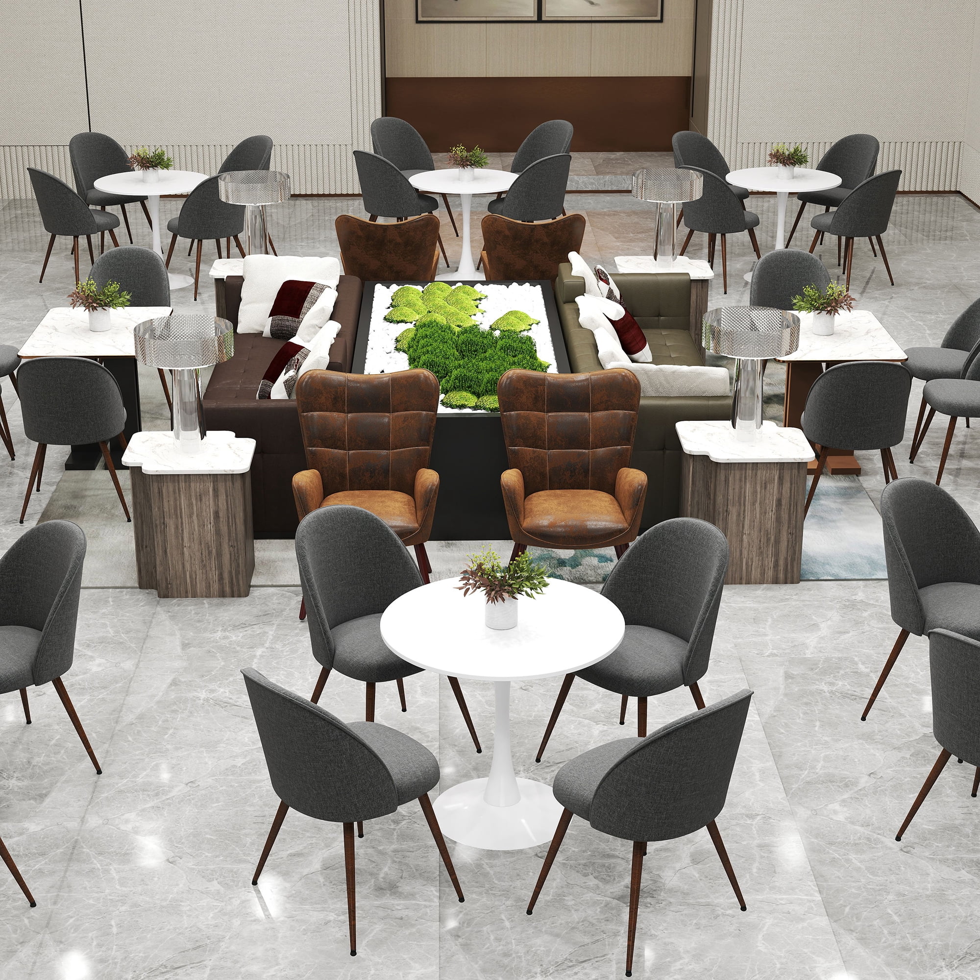 Homy Casa Set of 2 Upholstered Dining Chairs with Padded Seat and Walnut Metal Legs for Dining Room