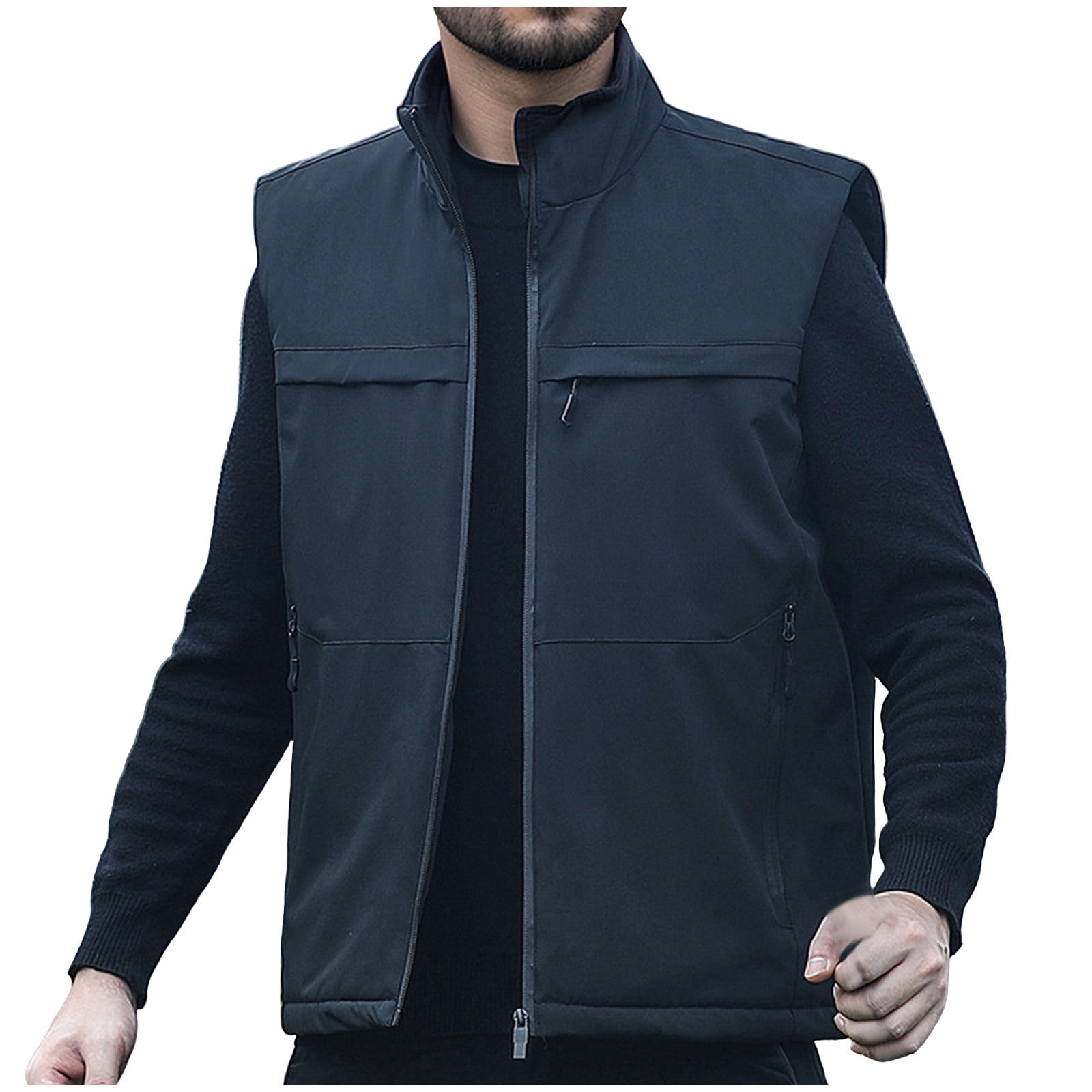 Zedker Mens Fleece Vest Lightweight Outerwear Zip Up Golf Running Sleeveless Vest With Pockets Black XXL