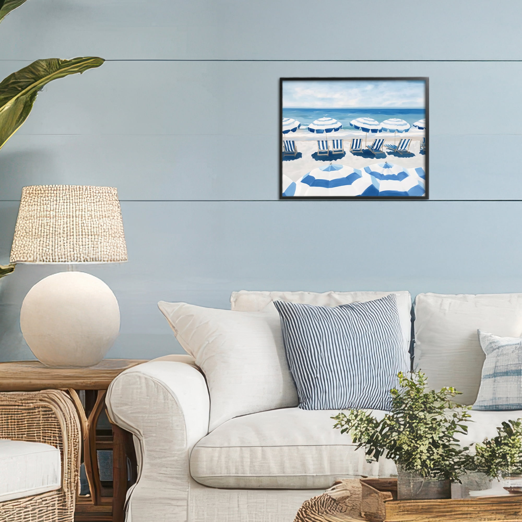 Stupell Industries Beach Nice Blue Striped Umbrellas Black Framed Giclee Art, design by Sisi and Seb