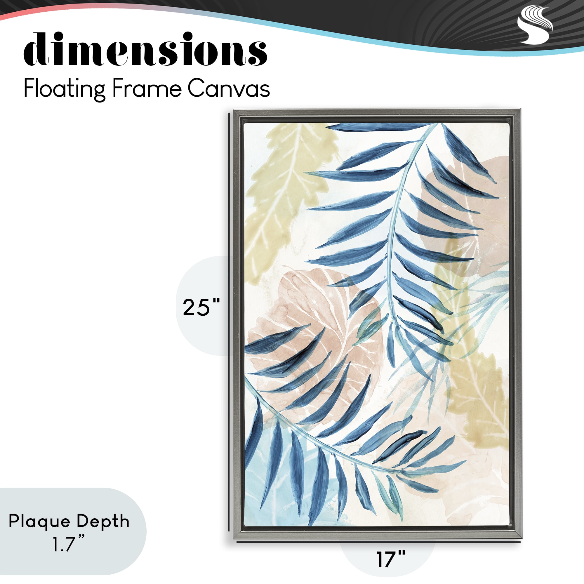 Stupell Industries Palm Fronds in Pastel Haze Gray Framed Floater Canvas Wall Art, design by Nan