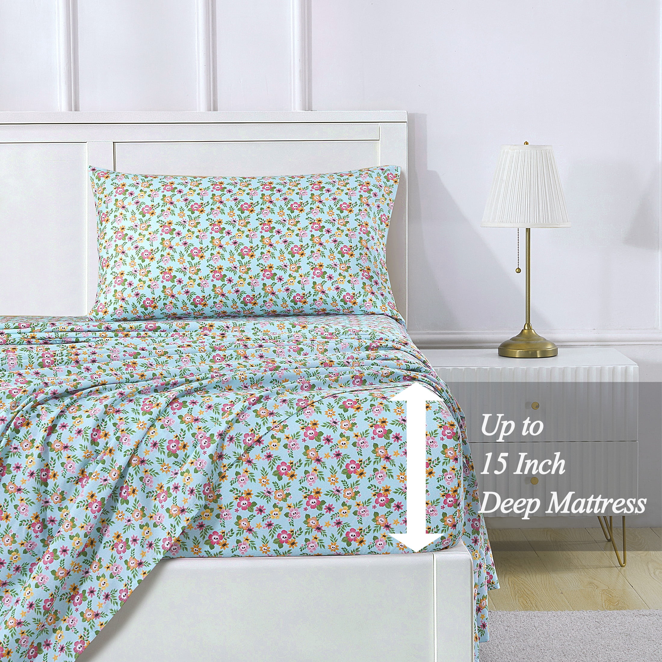 Summerween Soft Microfiber Sheet Set, Floral Skulls, Twin-XL