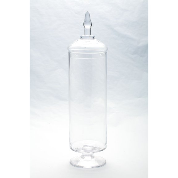 20" Clear Cylindrical Shaped Hand Blown Glass Jar with Finial Lid