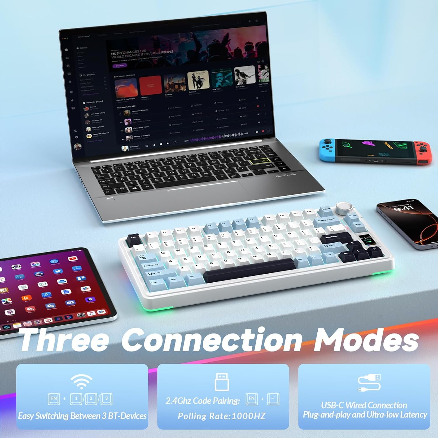 Restored AULA S75 PRO Wireless Mechanical Keyboard with Screen&Knob, 75% Hot Swappable Gaming Keyboard with Pre-lubed Switches, RGB Backlit, PBT Keycaps Creamy Sounding Pc Gaming Keyboards