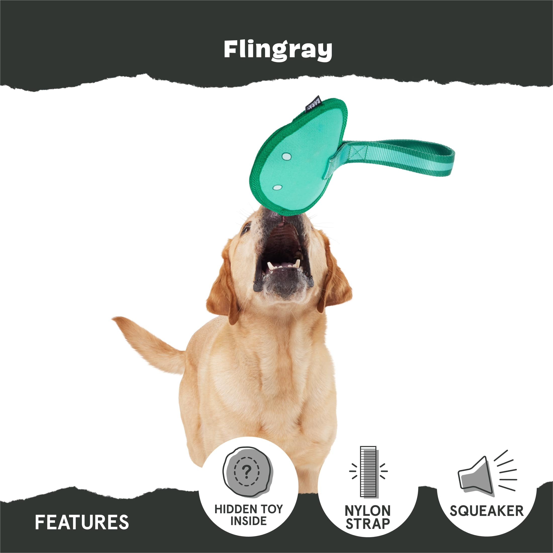 BARK Super Chewer Flingray Tug Ocean Sting Ray Blue Rubber Dog Toy