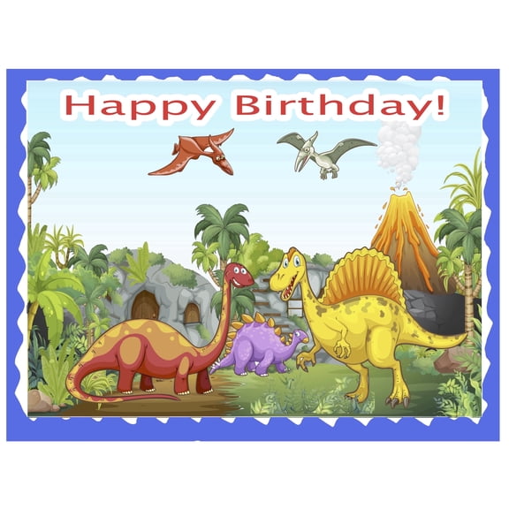 Dinosaurs Edible Image Icing Cake Topper for Quarter Sheet Cake, by TNCT