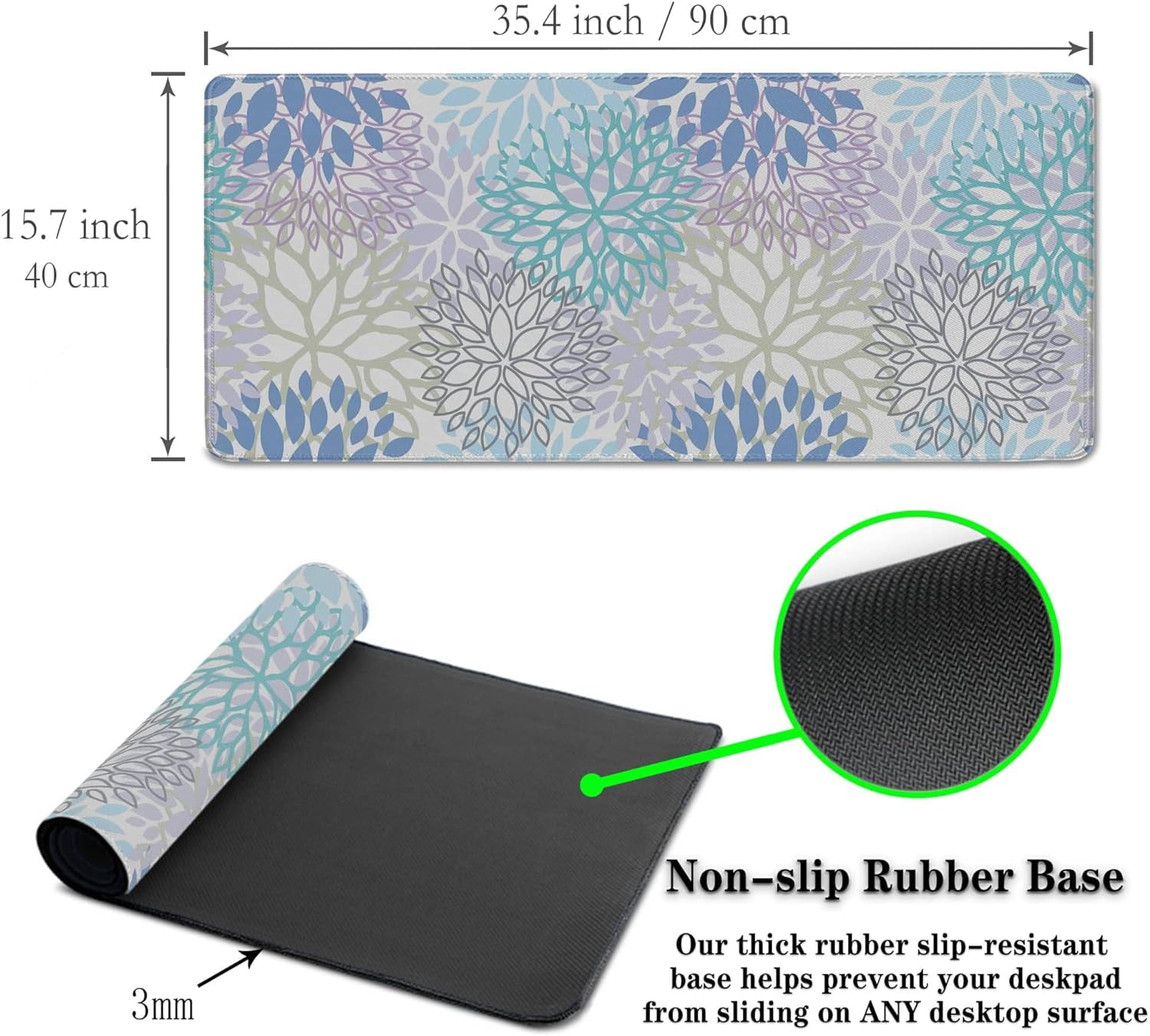 Large Desk Mat Algae Leaves Game Mats, Office Mousepad Big Mouse Pads, XXL Gaming Mouse Pad Non-Slip Rubber Base, 35.4 X 15.7 inch for Work/Game/Office/Home Vegetation. Abstract Watercolor