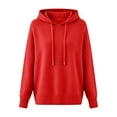 thumbnail image 3 of Sweaters for Women Knit Long Sleeve Hooded Oversized Sweaters Lightweight Hoodie Casual Winter Clothes Red S, 3 of 3