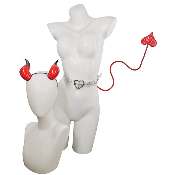 Leeye Halloween Succubus Set, Demon Horns Headband with Tail and Belt, Leather Accessories for Women, Halloween Cosplay Party Role Play Outfit