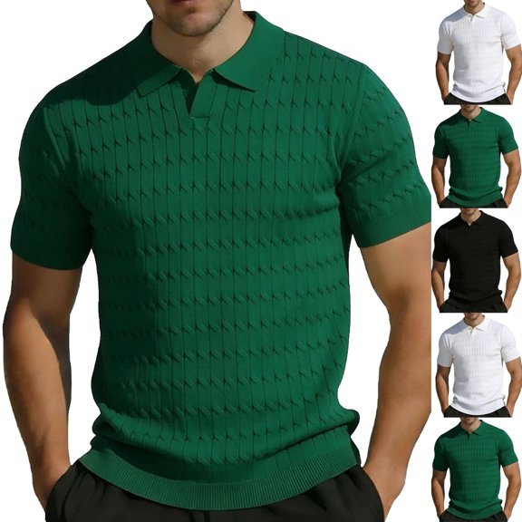 Men's Casual Short Sleeve Button Down Shirt, Knit Lapel Shirt With Breathable Fabric, Solid Color Regular Fit, Casual Daily Vacation Beach Wedding, Stylish Menswear | Zenithor,Black L
